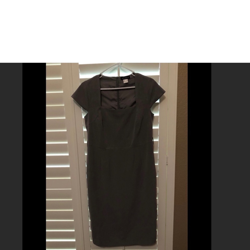 Venus square neck, gray business career dress